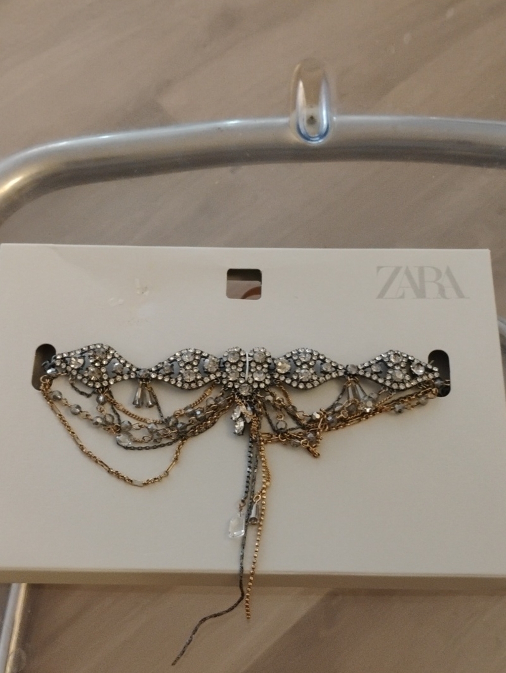 Zara Combination Chain And Rhinestone Choker Necklace - Silver & Gold - Picture 5 of 5